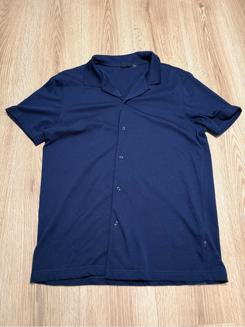 Hugo BOSS Mens L Navy Mercerised Cotton Camp Collar Shirt